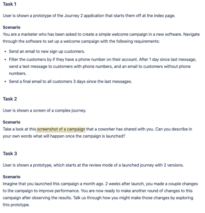 User testing script excerpt