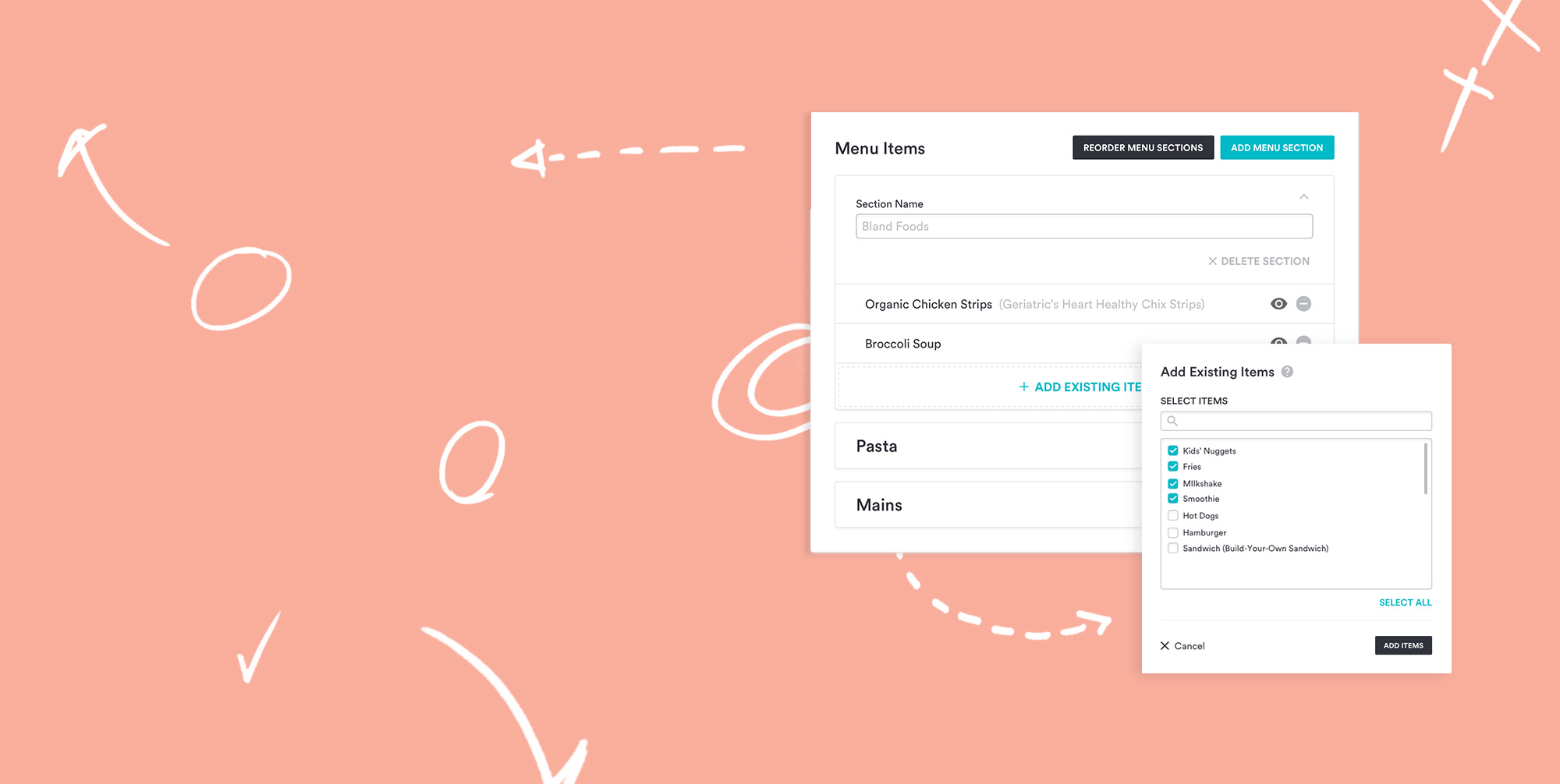 Online ordering menu management interface
