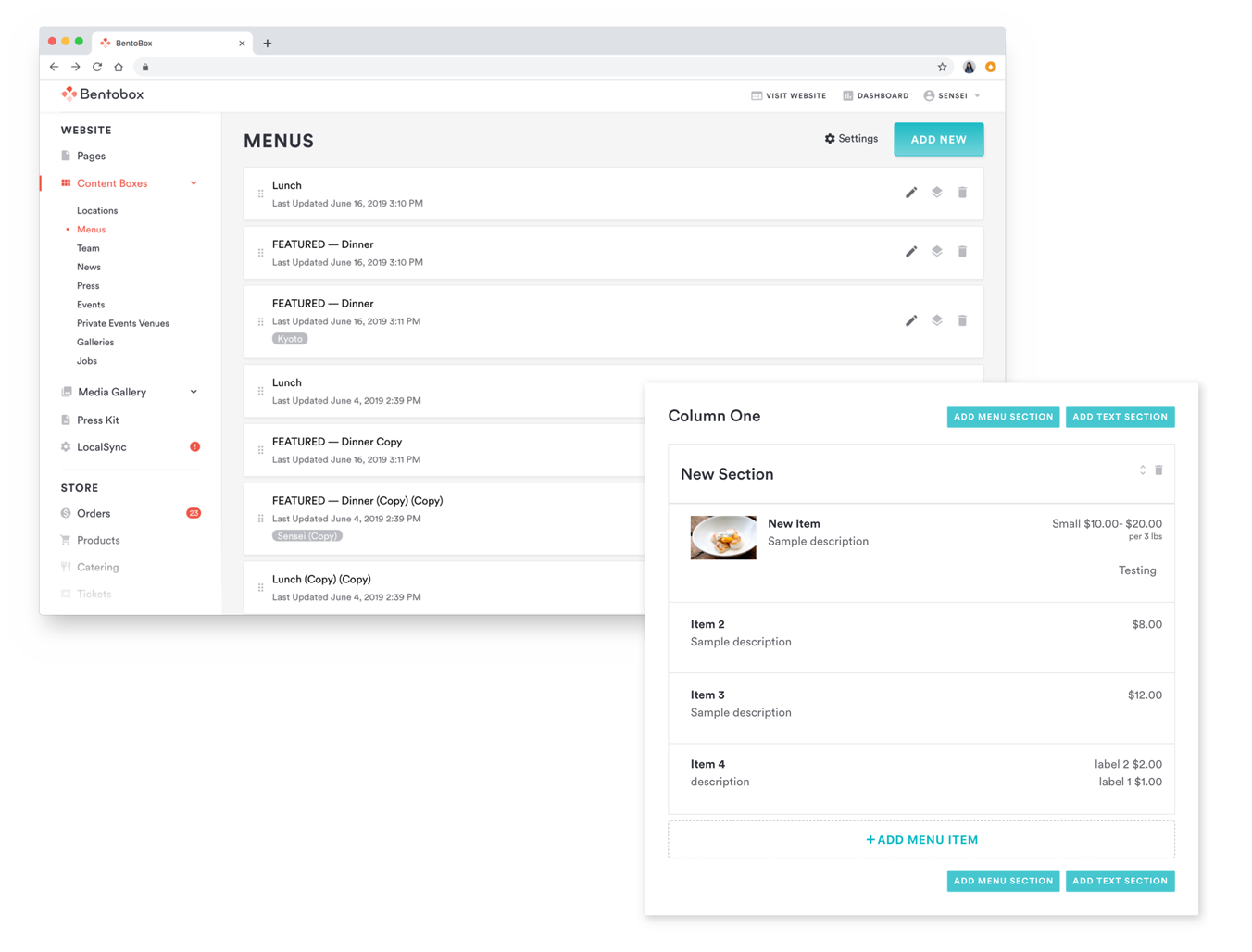 Nested menu hierarchy