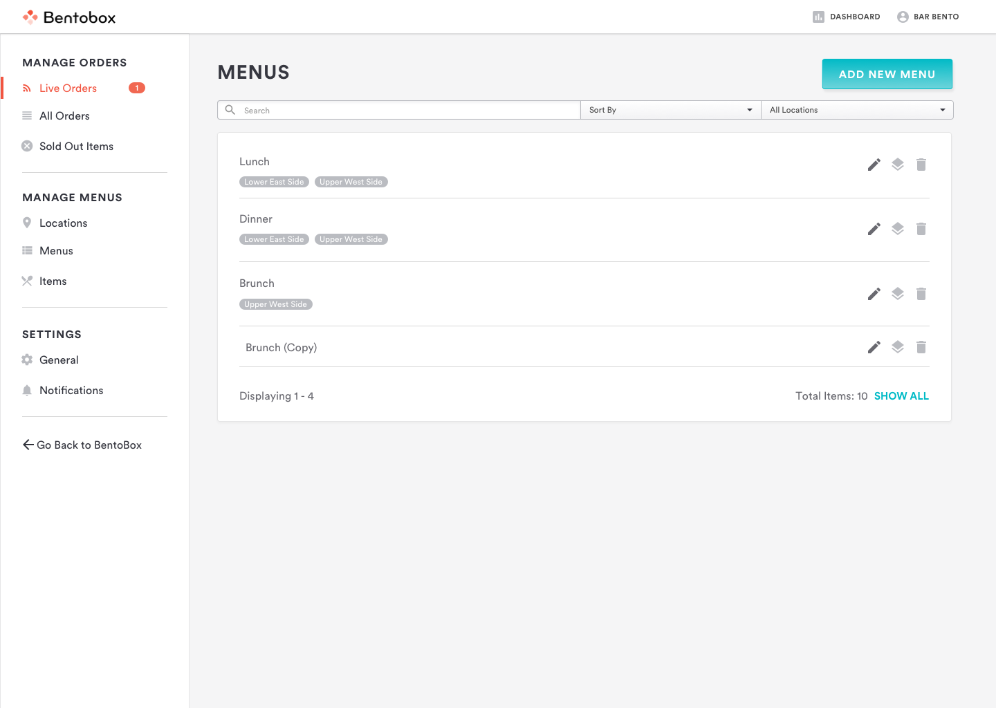 Online ordering menu configuration
