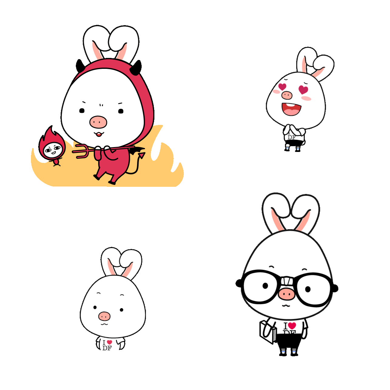 Animated Pig Rabbit sticker characters